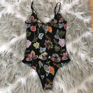 NWT Honey Punch Floral Mesh Bodysuit